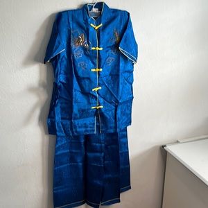 Chinese Embroidered Outfit Dragon Women’s Medium Blue Vintage Estate